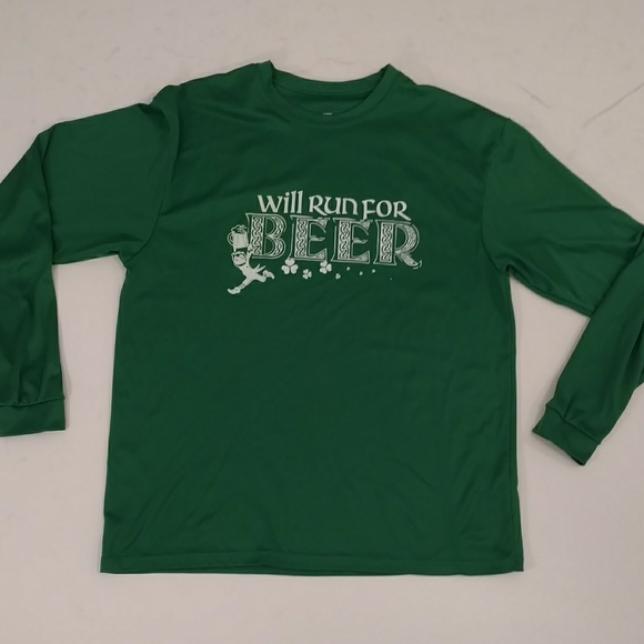 Run 4 Beer Saint Patrick's Day Green Athletic Top Long Sleeve Tee Emerald Green - Picture 7 of 8